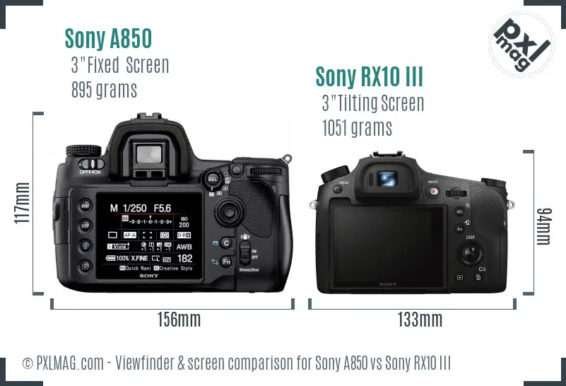 Sony A850 vs Sony RX10 III Screen and Viewfinder comparison