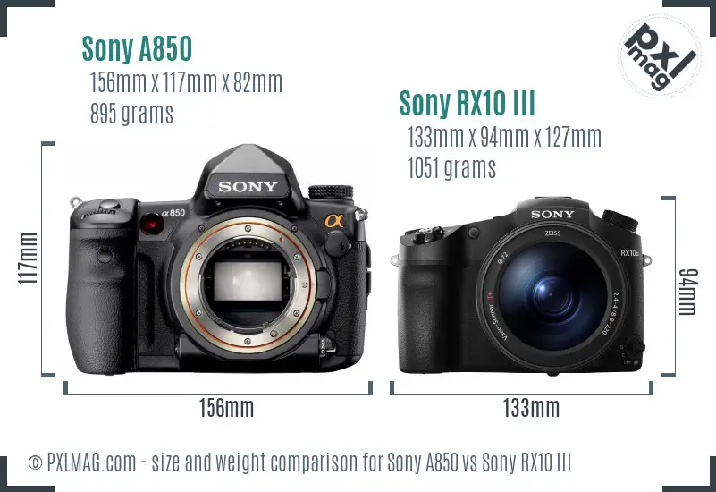 Sony A850 vs Sony RX10 III size comparison