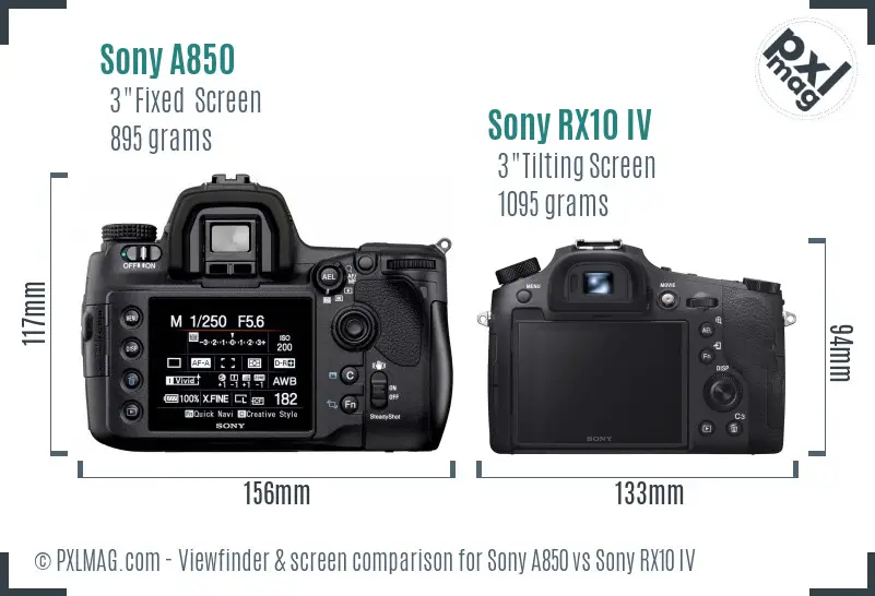 Sony A850 vs Sony RX10 IV Screen and Viewfinder comparison