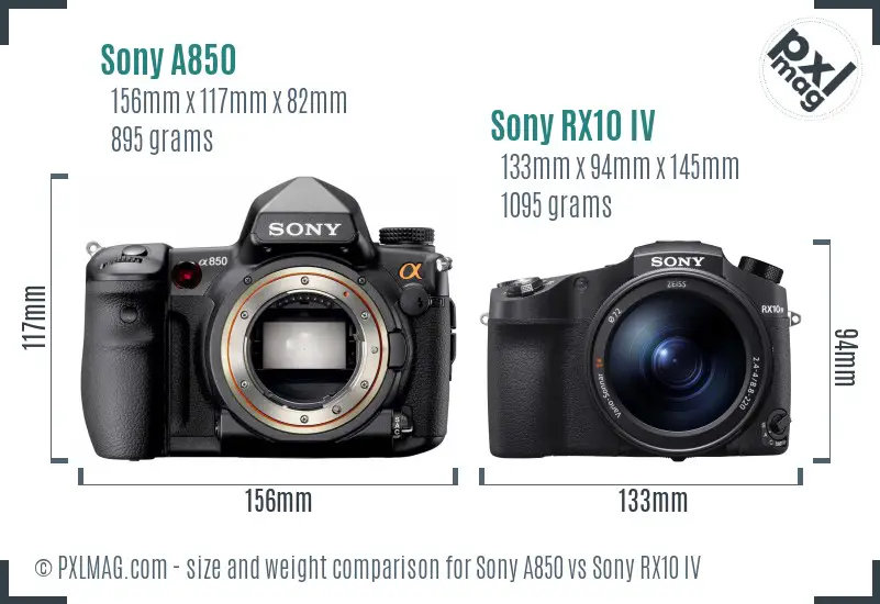 Sony A850 vs Sony RX10 IV size comparison