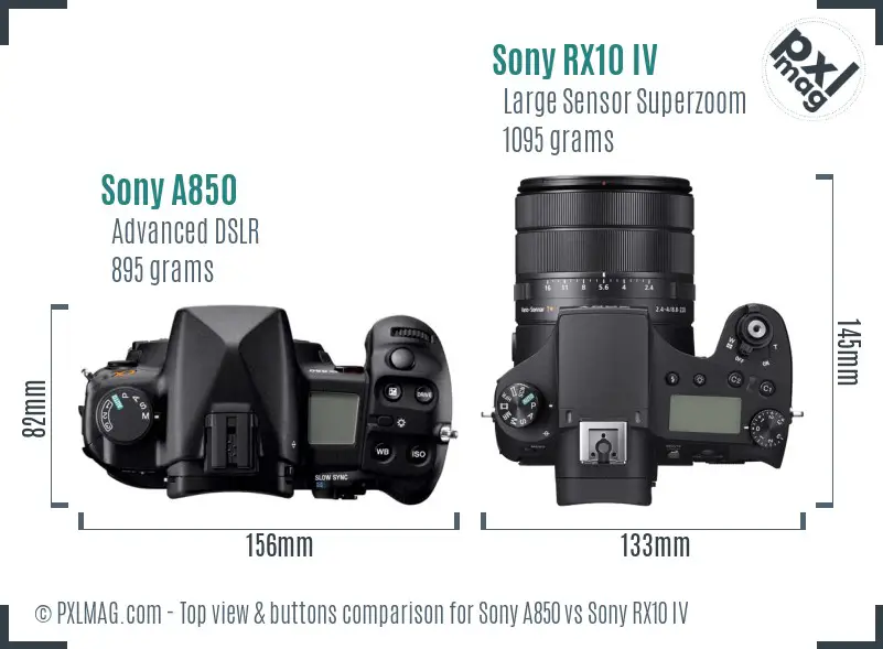Sony A850 vs Sony RX10 IV top view buttons comparison