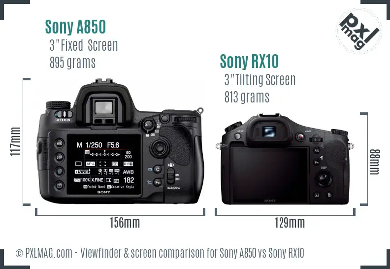 Sony A850 vs Sony RX10 Screen and Viewfinder comparison