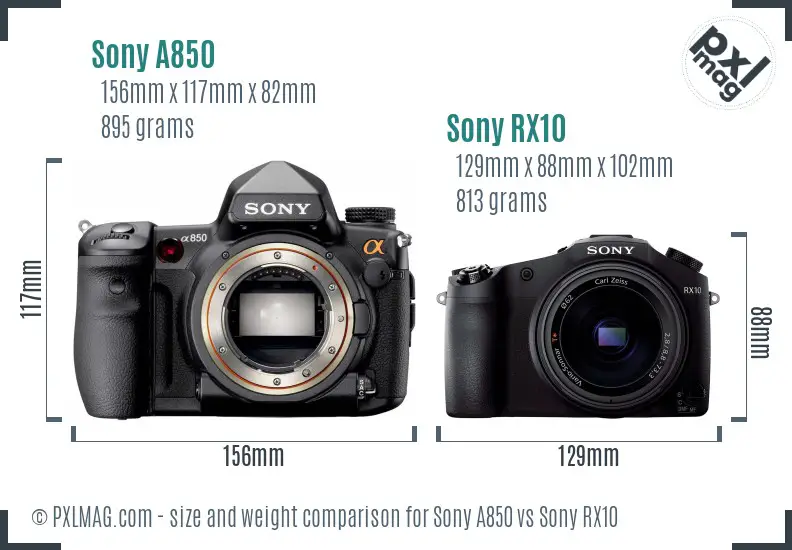 Sony A850 vs Sony RX10 size comparison
