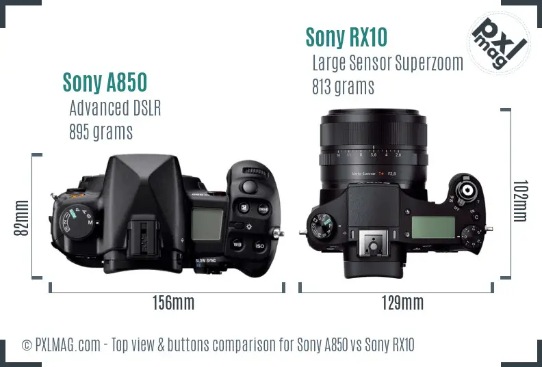 Sony A850 vs Sony RX10 top view buttons comparison