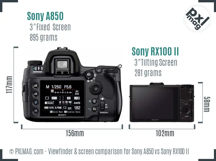 Sony A850 vs Sony RX100 II Screen and Viewfinder comparison
