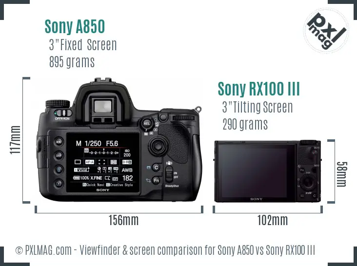 Sony A850 vs Sony RX100 III Screen and Viewfinder comparison