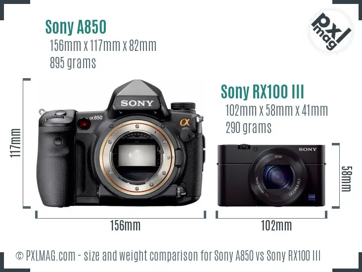 Sony A850 vs Sony RX100 III size comparison