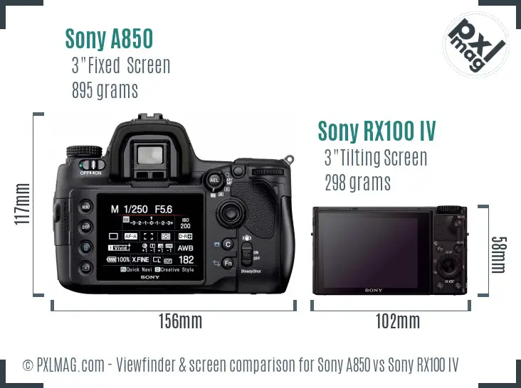 Sony A850 vs Sony RX100 IV Screen and Viewfinder comparison