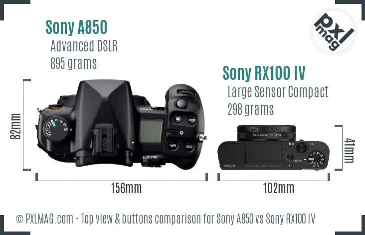 Sony A850 vs Sony RX100 IV top view buttons comparison