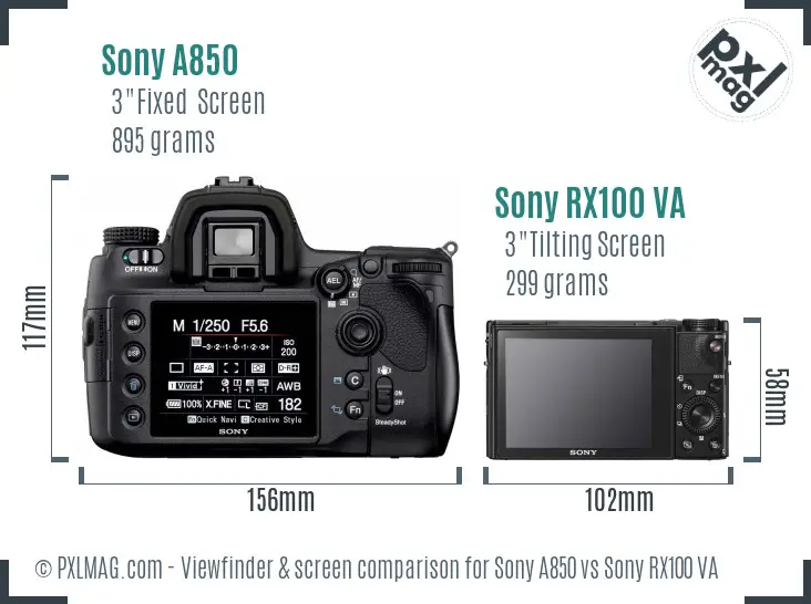 Sony A850 vs Sony RX100 VA Screen and Viewfinder comparison