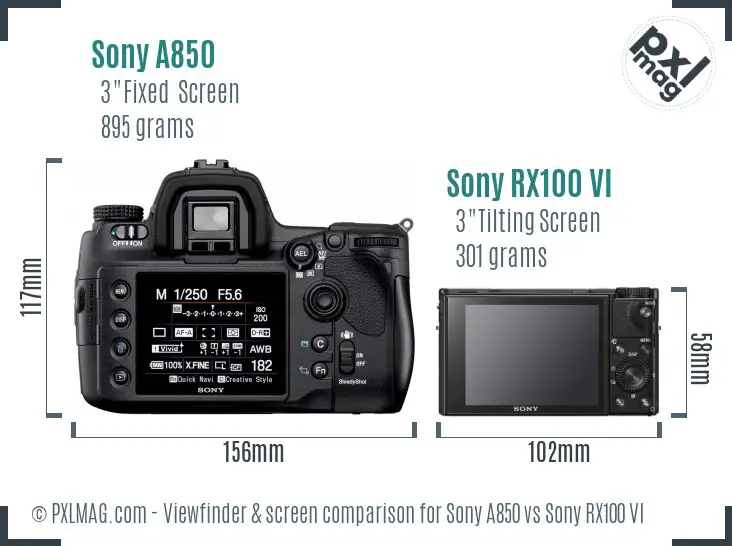 Sony A850 vs Sony RX100 VI Screen and Viewfinder comparison