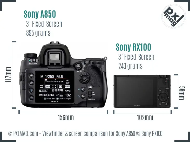 Sony A850 vs Sony RX100 Screen and Viewfinder comparison
