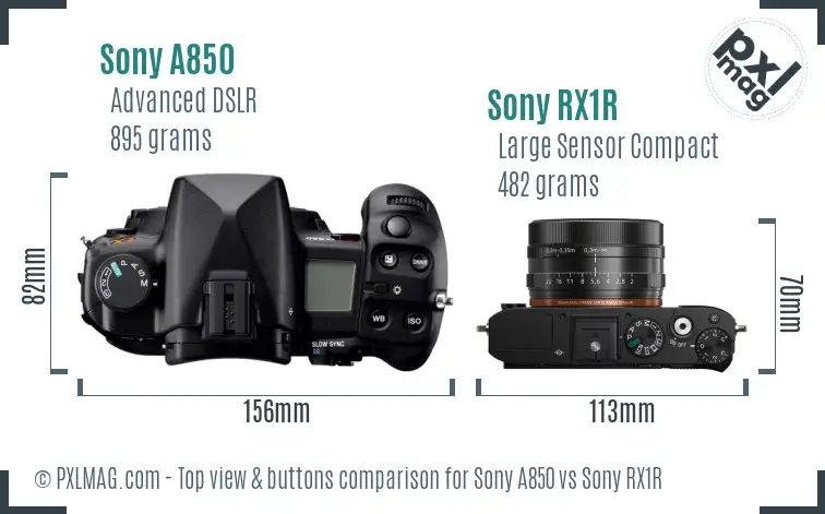Sony A850 vs Sony RX1R top view buttons comparison