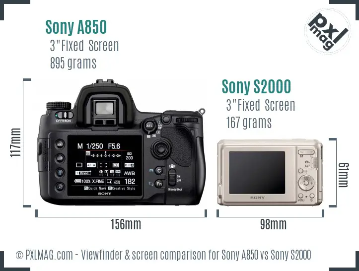 Sony A850 vs Sony S2000 Screen and Viewfinder comparison
