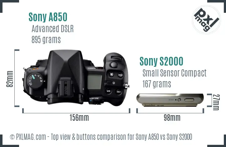 Sony A850 vs Sony S2000 top view buttons comparison