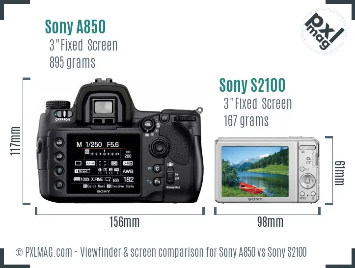 Sony A850 vs Sony S2100 Screen and Viewfinder comparison