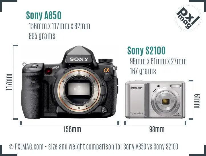 Sony A850 vs Sony S2100 size comparison