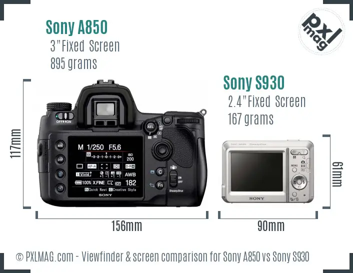 Sony A850 vs Sony S930 Screen and Viewfinder comparison