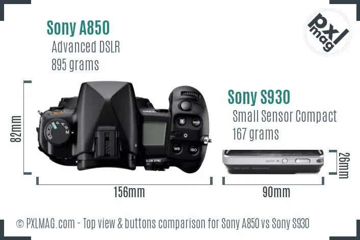 Sony A850 vs Sony S930 top view buttons comparison