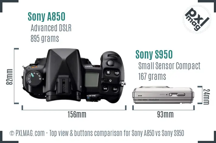 Sony A850 vs Sony S950 top view buttons comparison