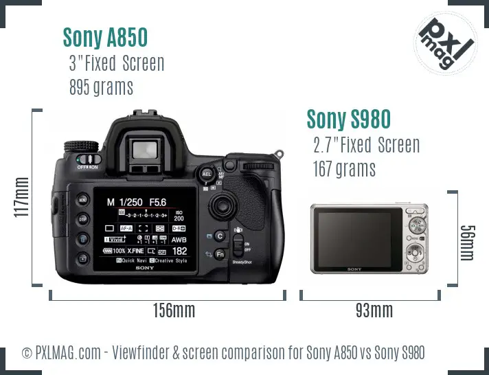Sony A850 vs Sony S980 Screen and Viewfinder comparison