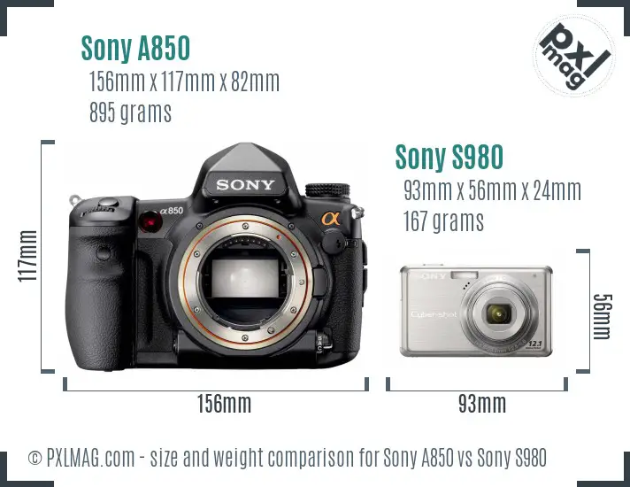 Sony A850 vs Sony S980 size comparison