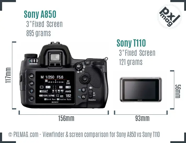 Sony A850 vs Sony T110 Screen and Viewfinder comparison