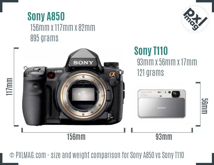 Sony A850 vs Sony T110 size comparison