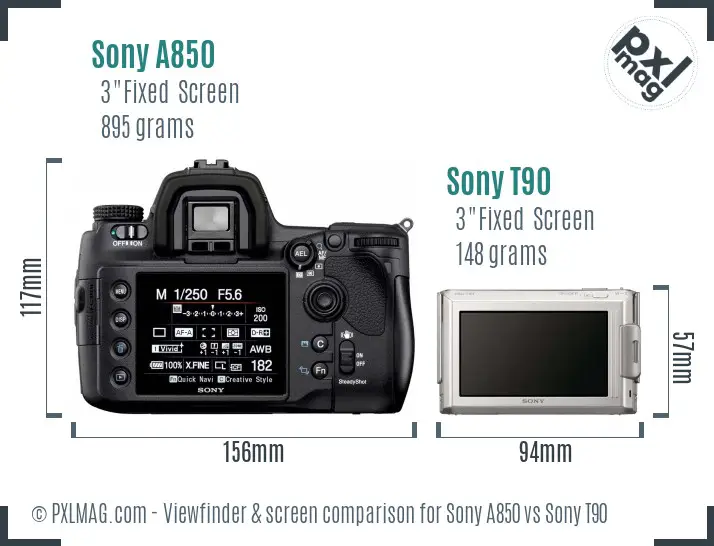 Sony A850 vs Sony T90 Screen and Viewfinder comparison