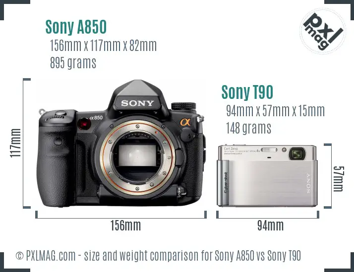 Sony A850 vs Sony T90 size comparison