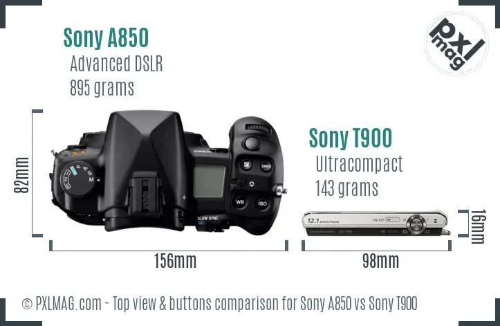 Sony A850 vs Sony T900 top view buttons comparison