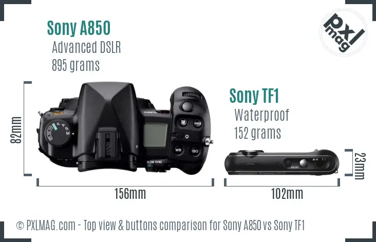 Sony A850 vs Sony TF1 top view buttons comparison