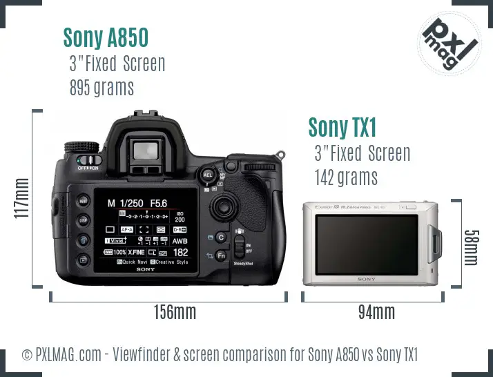 Sony A850 vs Sony TX1 Screen and Viewfinder comparison