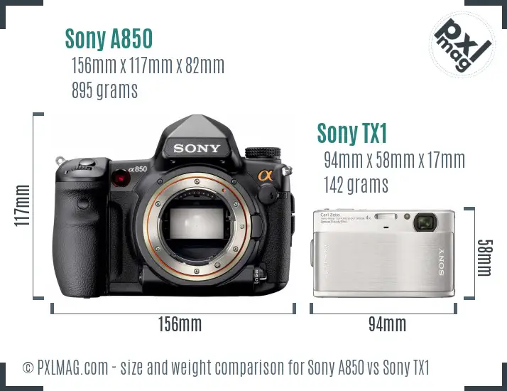 Sony A850 vs Sony TX1 size comparison