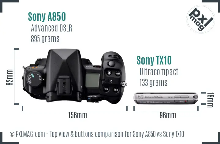 Sony A850 vs Sony TX10 top view buttons comparison