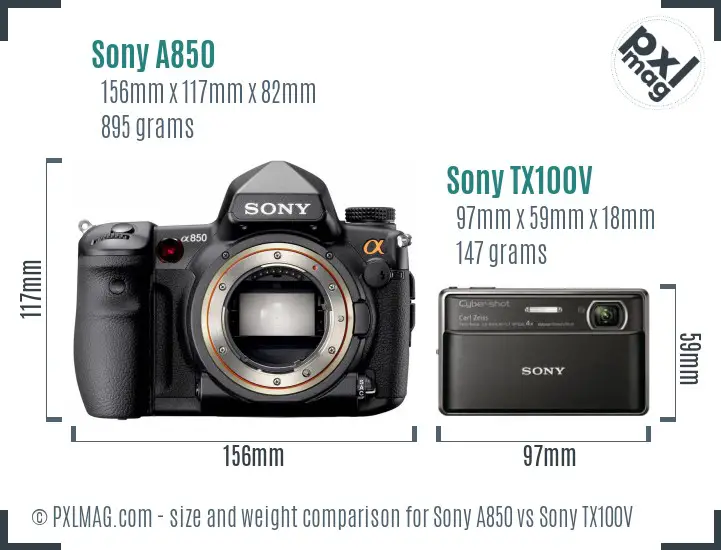 Sony A850 vs Sony TX100V size comparison