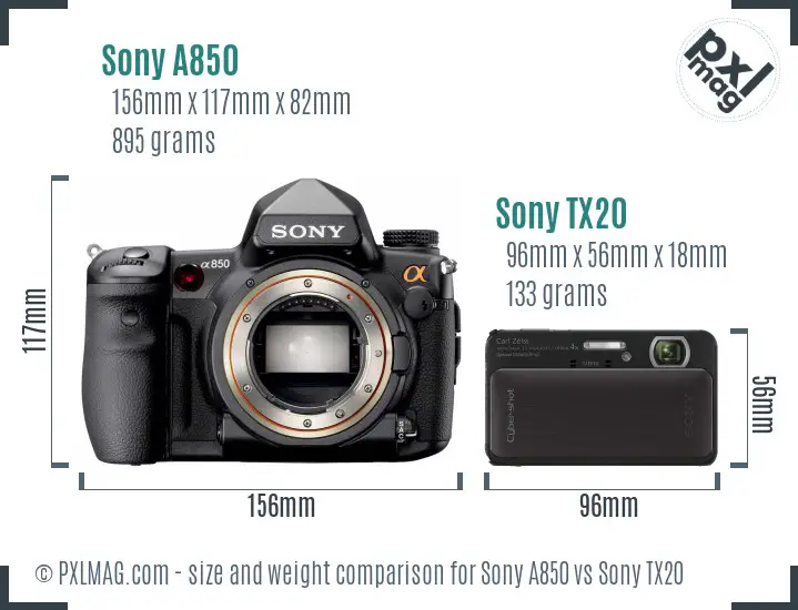 Sony A850 vs Sony TX20 size comparison