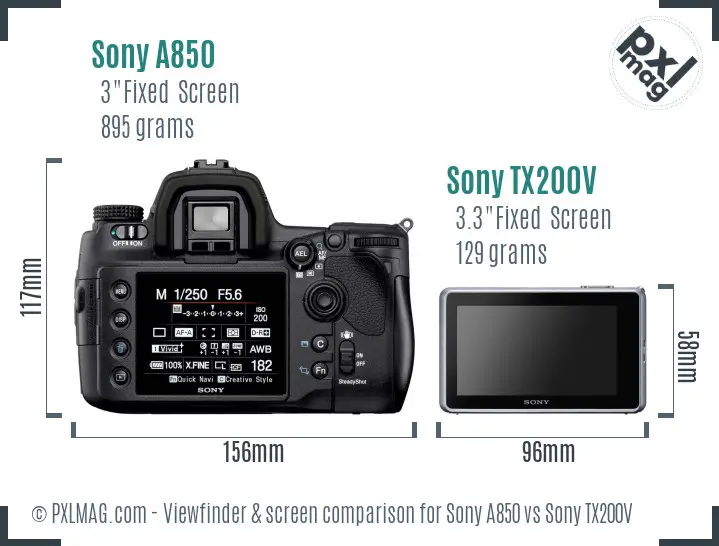 Sony A850 vs Sony TX200V Screen and Viewfinder comparison