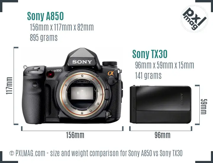 Sony A850 vs Sony TX30 size comparison