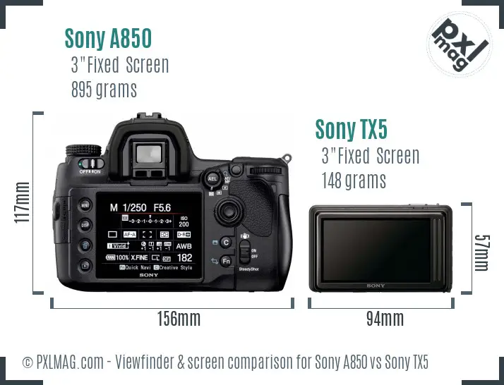 Sony A850 vs Sony TX5 Screen and Viewfinder comparison