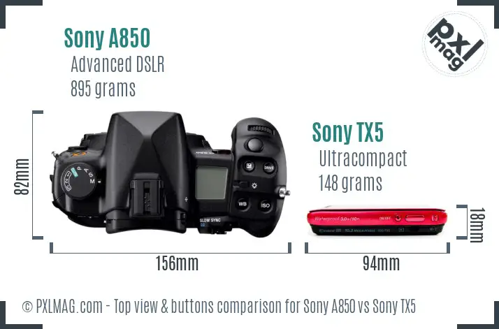Sony A850 vs Sony TX5 top view buttons comparison