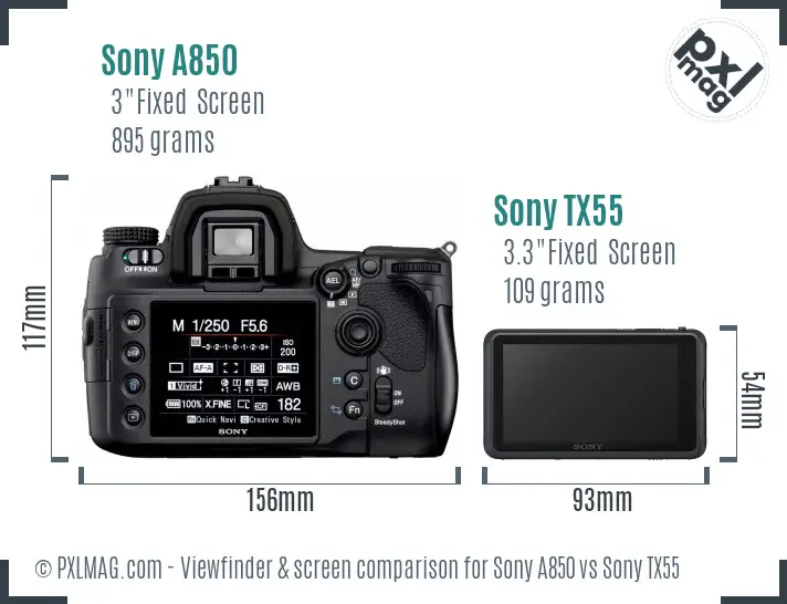 Sony A850 vs Sony TX55 Screen and Viewfinder comparison