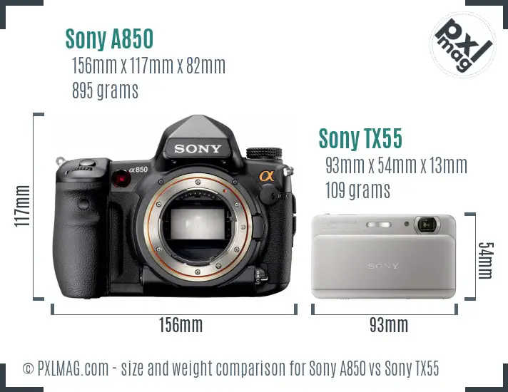 Sony A850 vs Sony TX55 size comparison