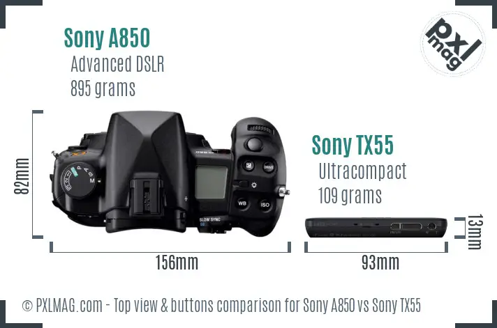 Sony A850 vs Sony TX55 top view buttons comparison