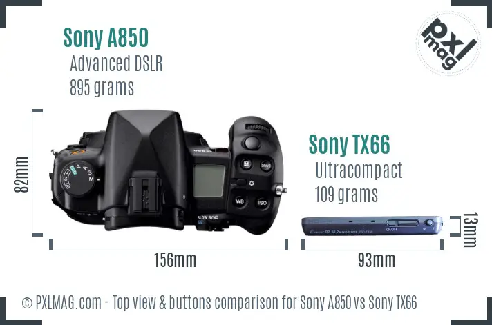 Sony A850 vs Sony TX66 top view buttons comparison