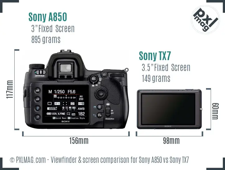 Sony A850 vs Sony TX7 Screen and Viewfinder comparison