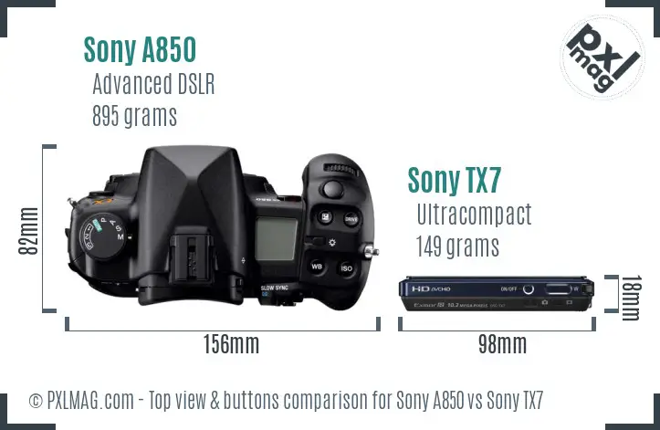 Sony A850 vs Sony TX7 top view buttons comparison
