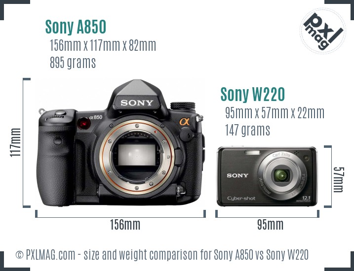 Sony A850 vs Sony W220 size comparison