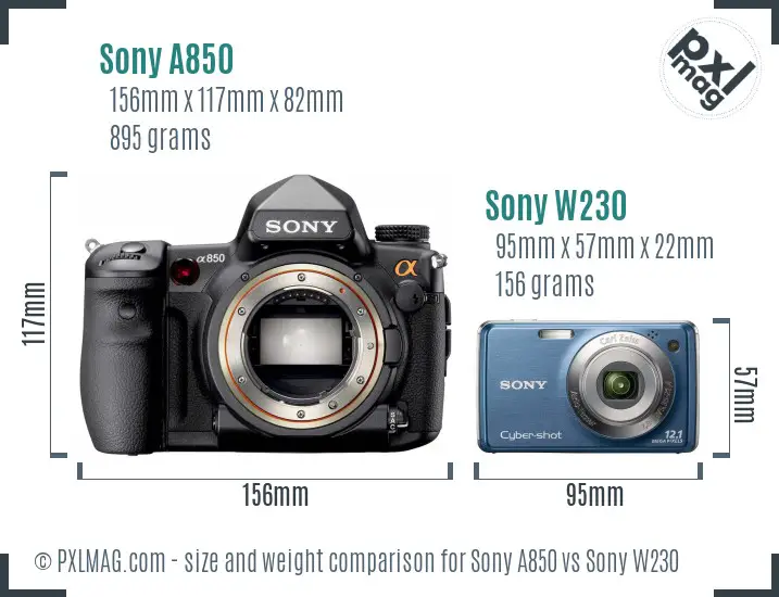 Sony A850 vs Sony W230 size comparison