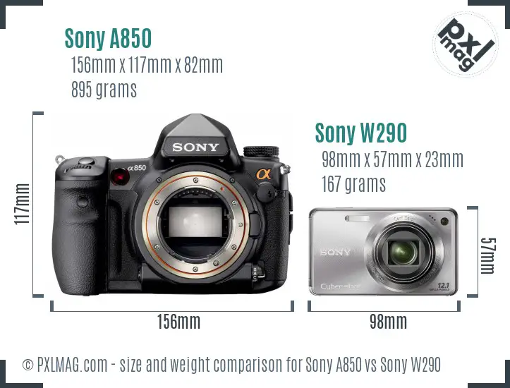 Sony A850 vs Sony W290 size comparison